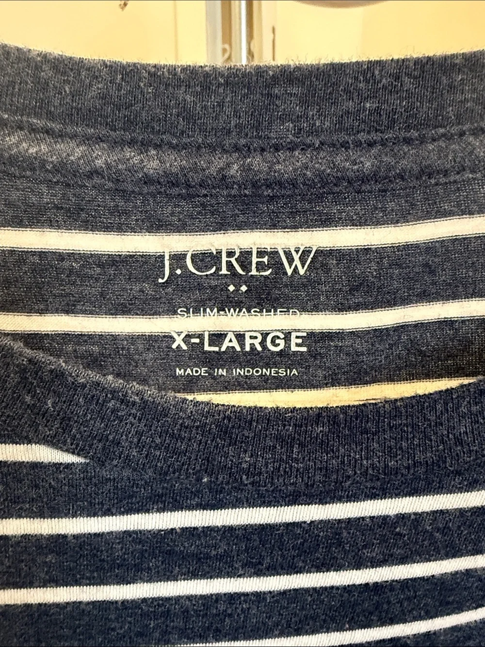J. Crew Navy & White Striped Pocket Crew Tee